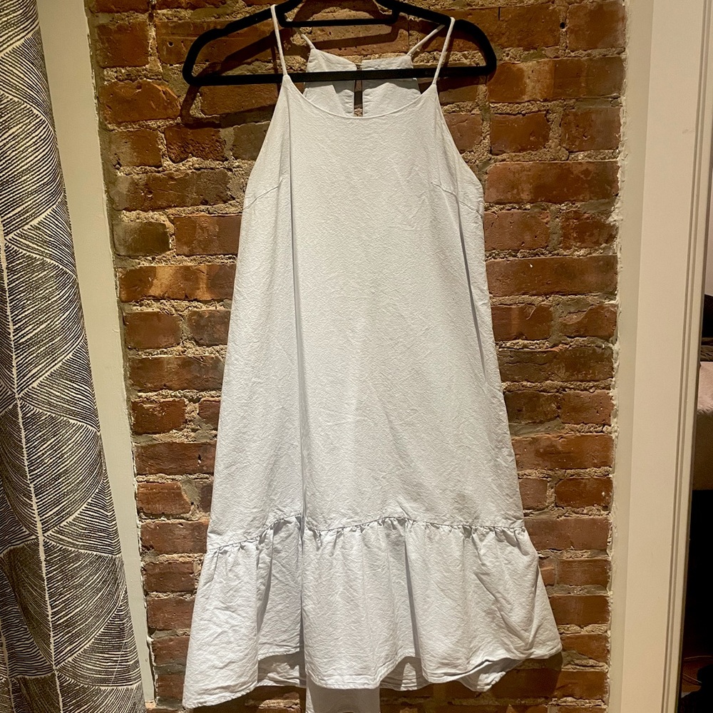 Light Blue Midi Dress with Ruffle Bottom